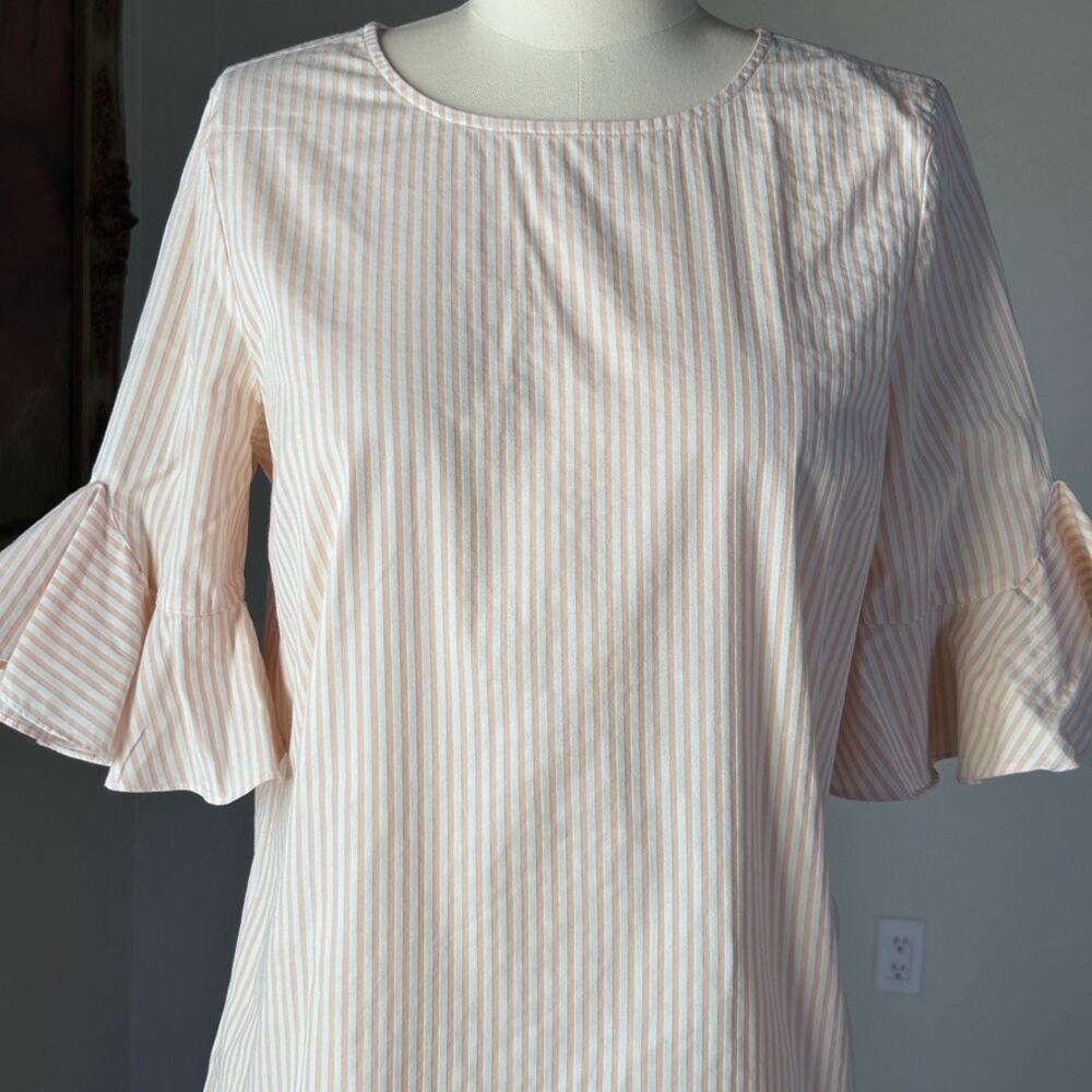 striped ruffle sleeve blouse classic preppy cotton top women S‎ Calvin Klein